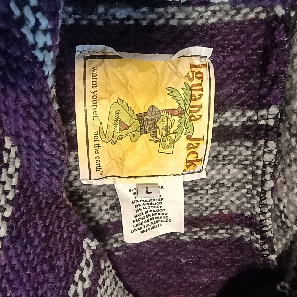Iguana Jack Mens Striped Baja Hoodie in Purple and Cream - Picture 5 of 5